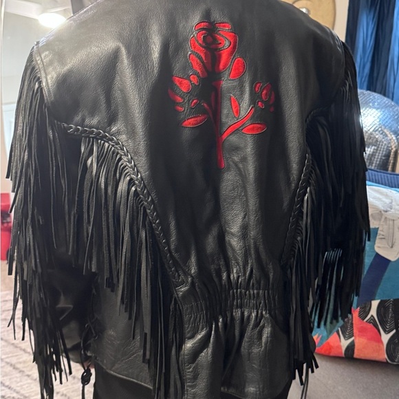 Vintage Unik Leather Fringe Motorcycle Coat for Men / Women Size Large w/ Liner - Picture 11 of 11